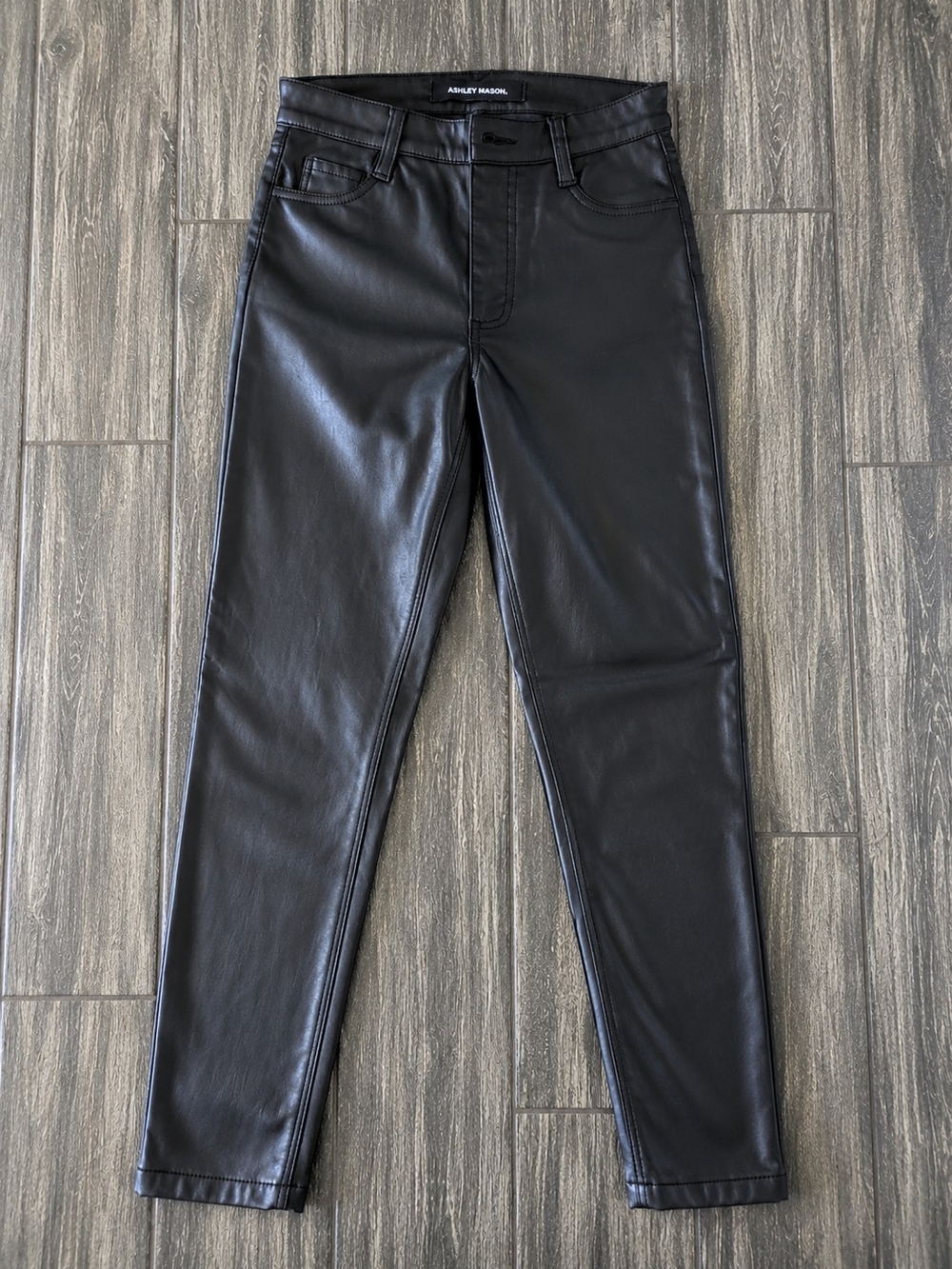 Ashley Mason Black Faux Leather High Rise Straight Pants Women's Size 24